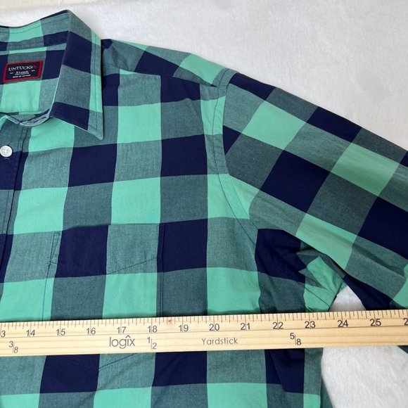 UNTUCKit Mens Green/Navy Blue Checkered Long Sleeve Button Down Shirt Size XL - Picture 4 of 7